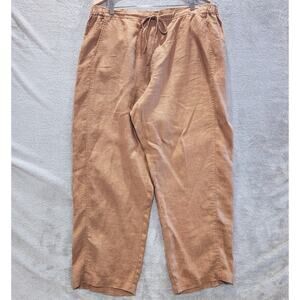 Orvis Womens Brown 100% Linen Straight Leg Pants Size XL Beach Coastal Stretch